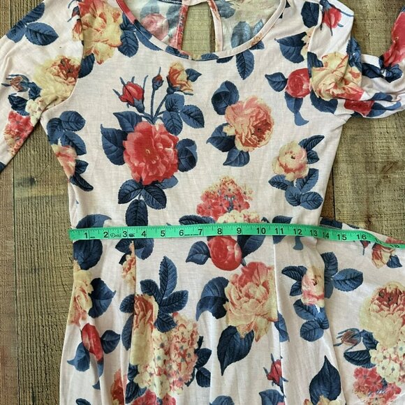 Tea n Rose Floral Print 3/4 Sleeve A-Line Maxi Dress With Keyhole Back size M - Picture 4 of 8